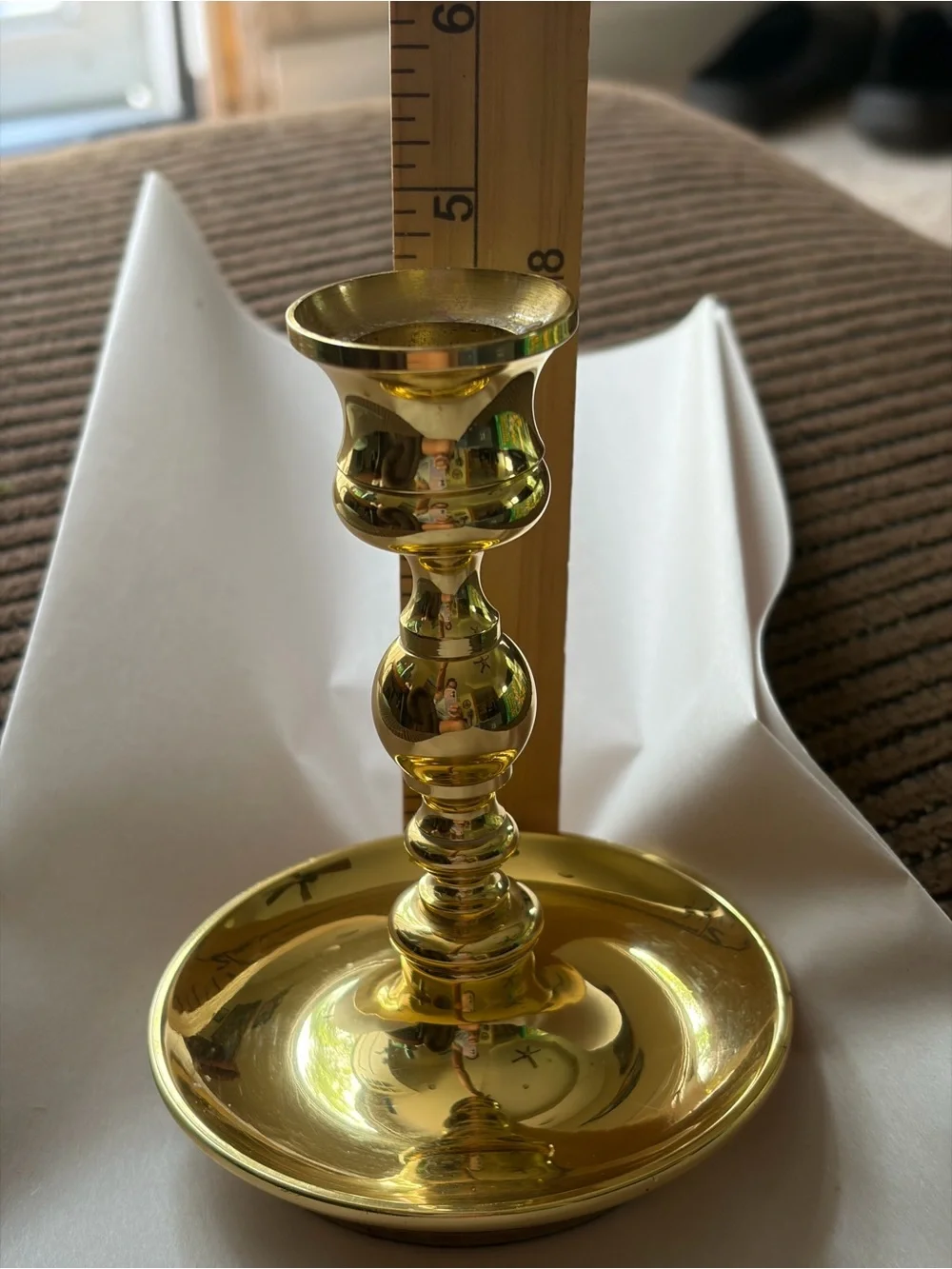 Vintage Baldwin Polished Brass Saucer Base Candlestick Holder